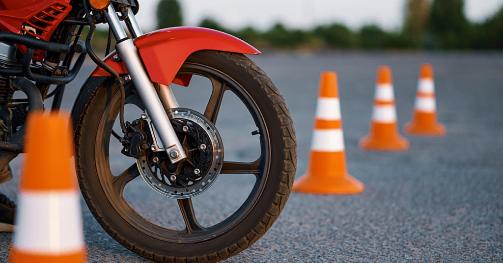 Motorcycle safety course, training with road cones for Motorcycle License