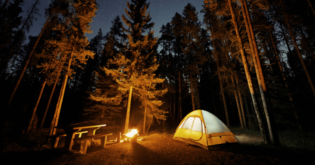 Night time camping in America campground
