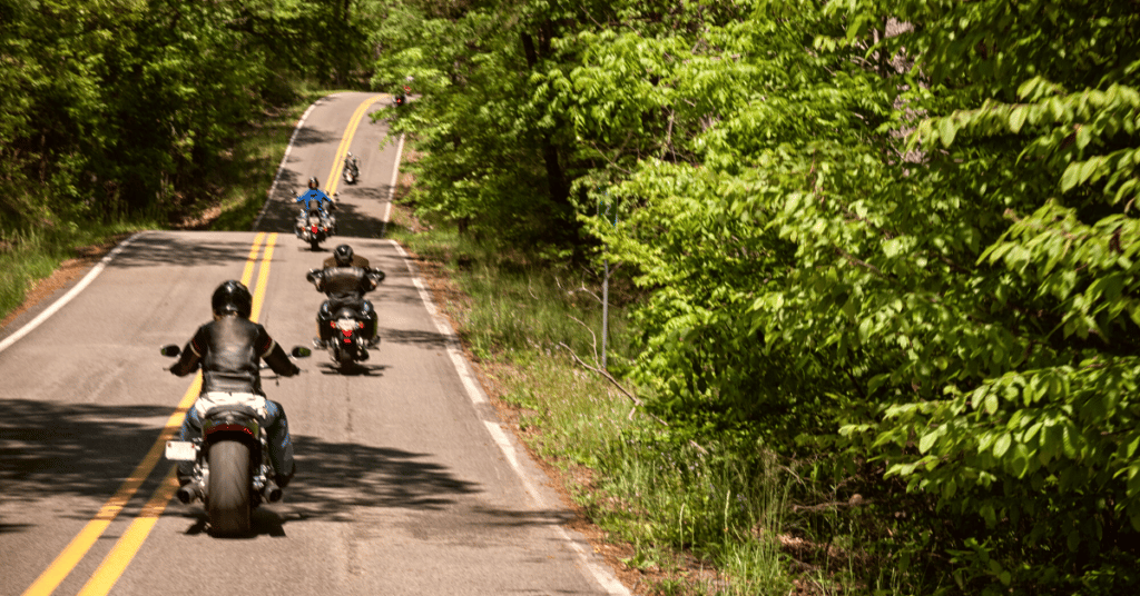 A group of motorcyclist riding their bikes in Chattahoochee National Forest 