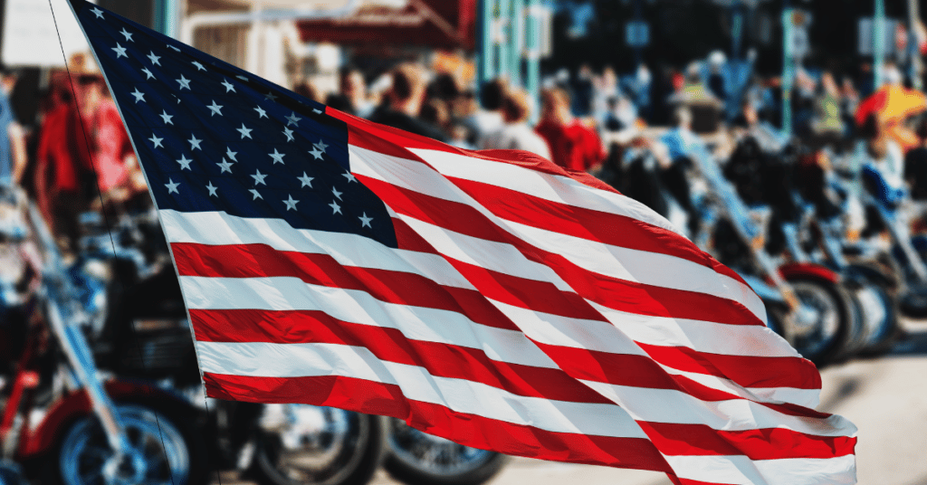American flag in a motorcycle rally